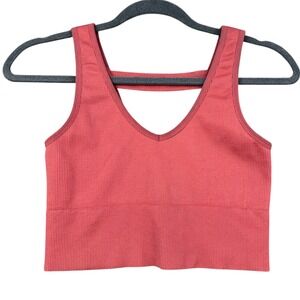 90 Degree by Reflex Ribbed‎ Cropped Tank Top Coral V Neck Racerback Size M